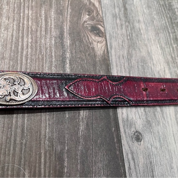 Nocona Western Vintage 1996 Belt G494 Sz 32 Leather Silver Floral Accent Buckle main image 7